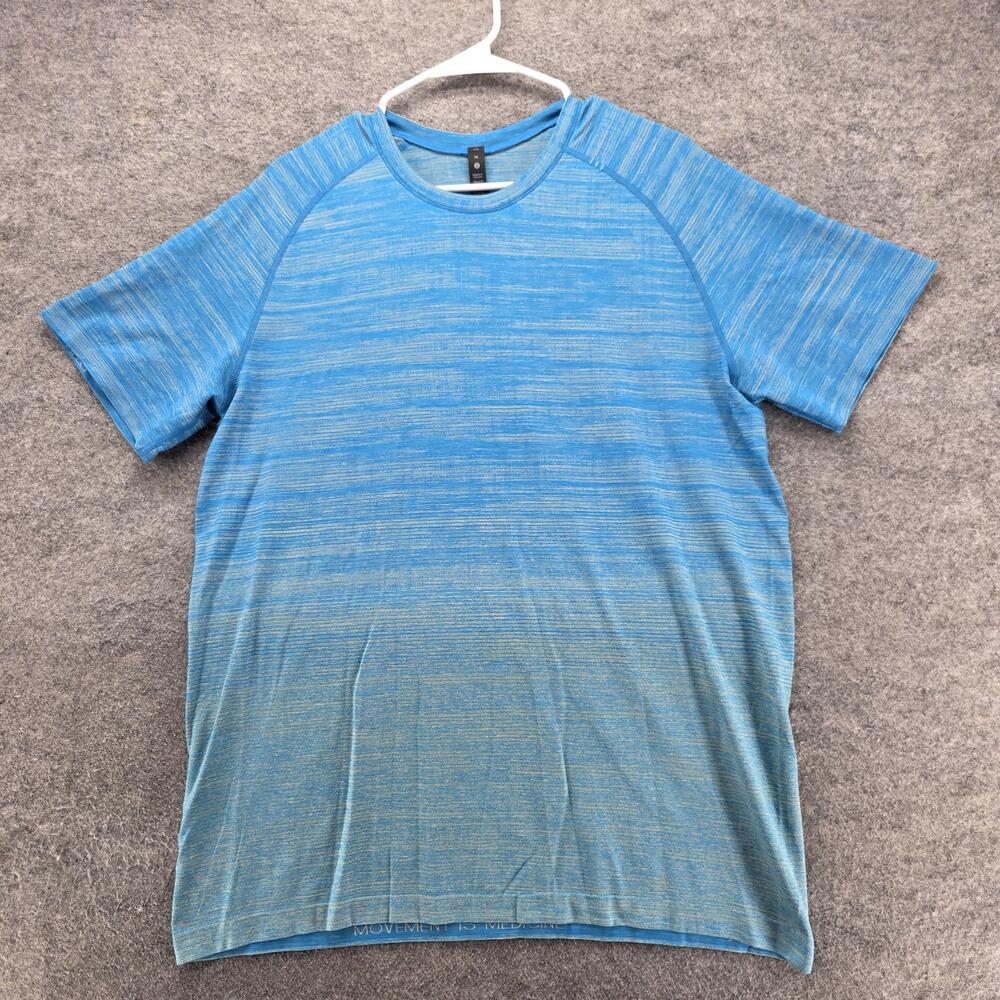 Lululemon Shirt Mens XL Blue Stripe Athletic Running Raglan Performance Tee